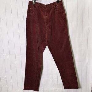 Vintage 90s Dark Maroon Brown 100% Cotton Straight Leg Corduroy Hipster Pants 14